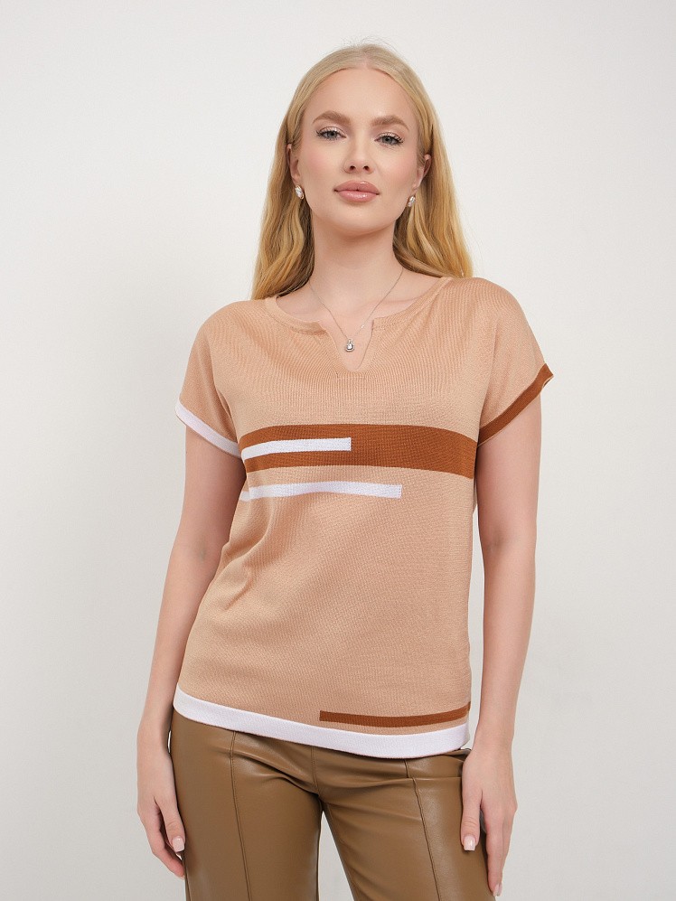 Кофточка женская М0379 мокко/белый/коричневый